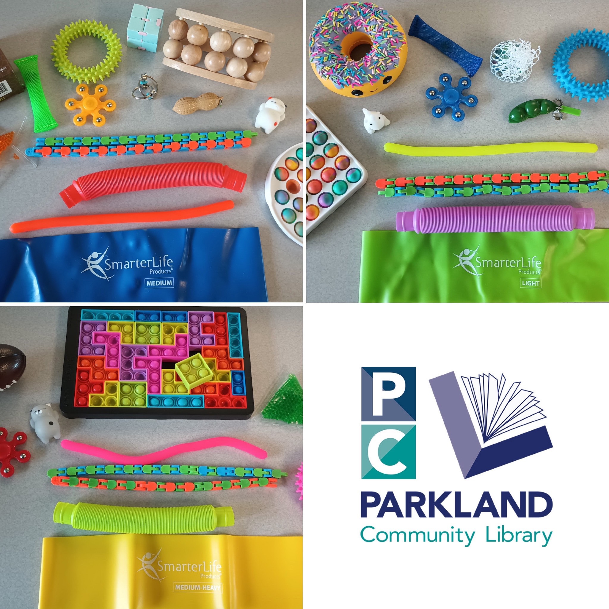 Adult Sensory Kits. Logo: Parkland Community Library.