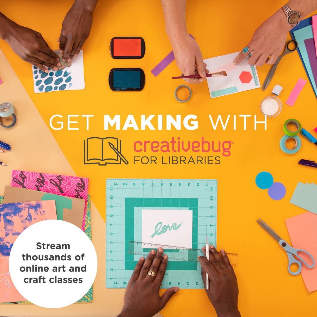 Logo: Creativebug for Libraries. Stream thousands of online art and craft classes.