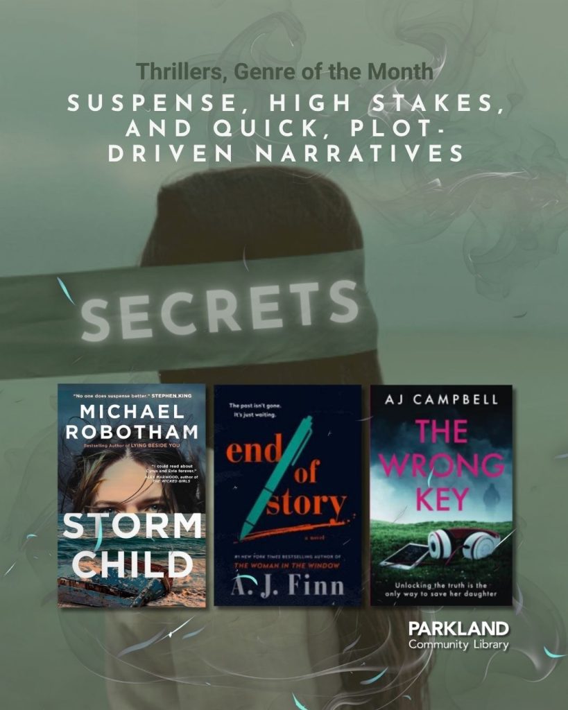 August’s genre book display focuses on thrillers.