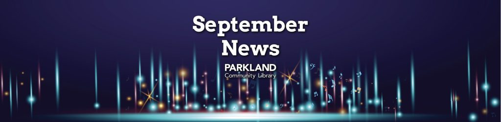 September library news banner. Music note illustration
