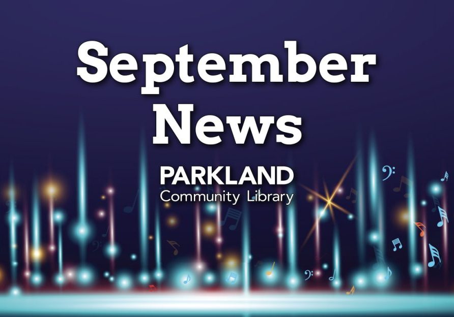 September library news banner. Music note illustration
